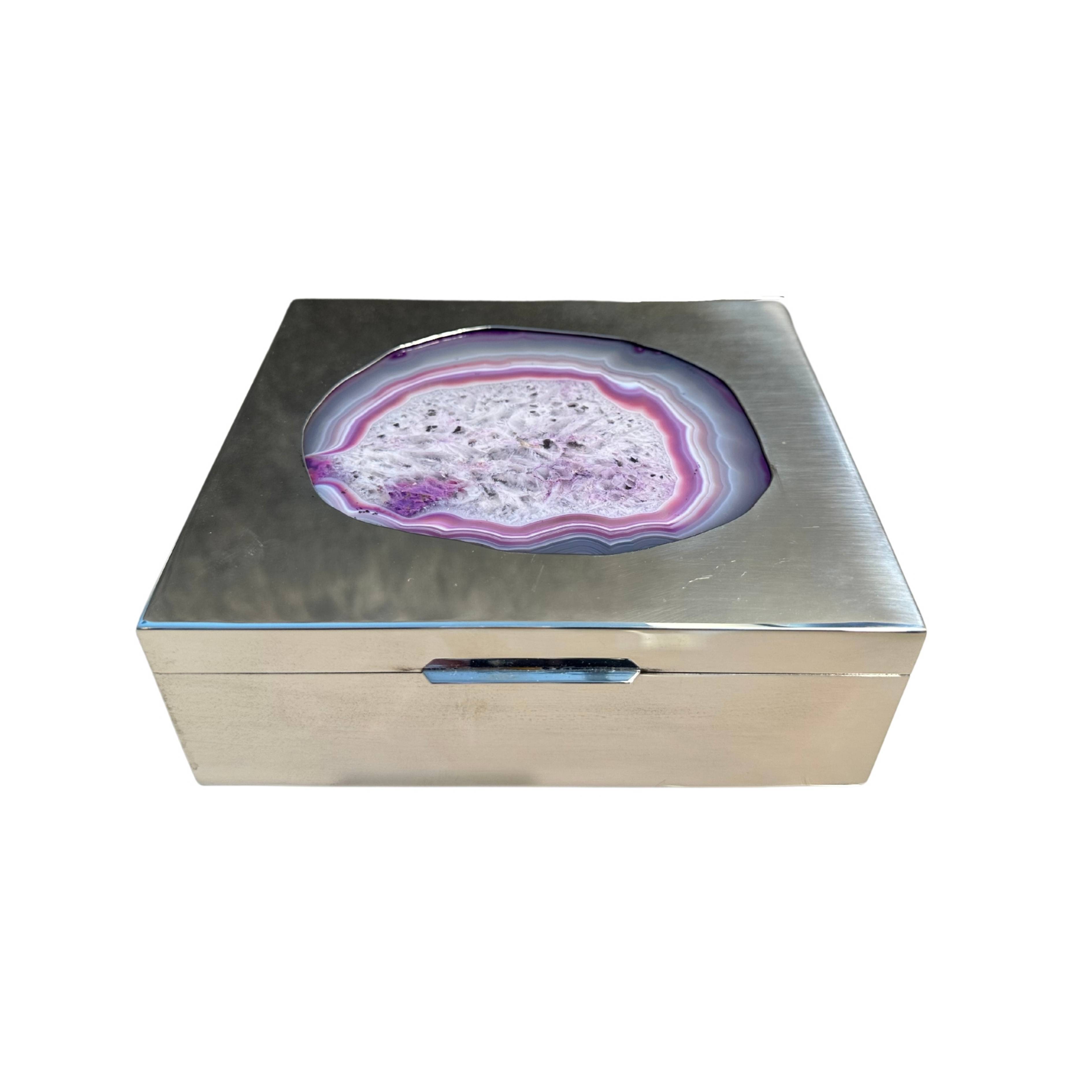 Handmade 925 sterling silver box with rose agate and wooden interior