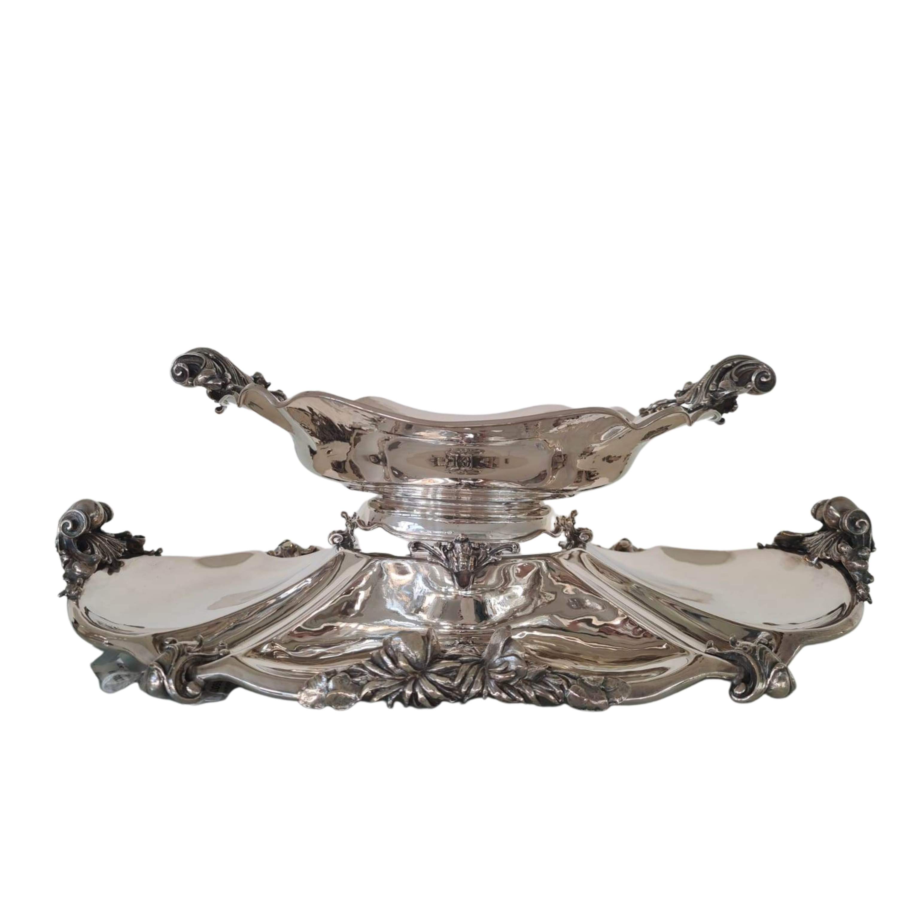 Decorative centerpiece with silver plated parterre, handmade